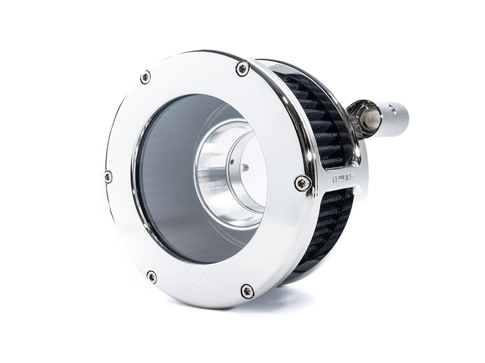BA Air Cleaner Kit - Chrome with Clear Cover. Fits Softail 2000-2015, Dyna 1999-2017, Touring 1999-2007 with CV Carb or Cable Operated Delphi EFI