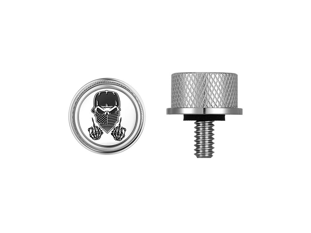 1/4in.-20 Knurled Seat Mount Screw - Stainless with Masked Skull. Fits H-D 1996up