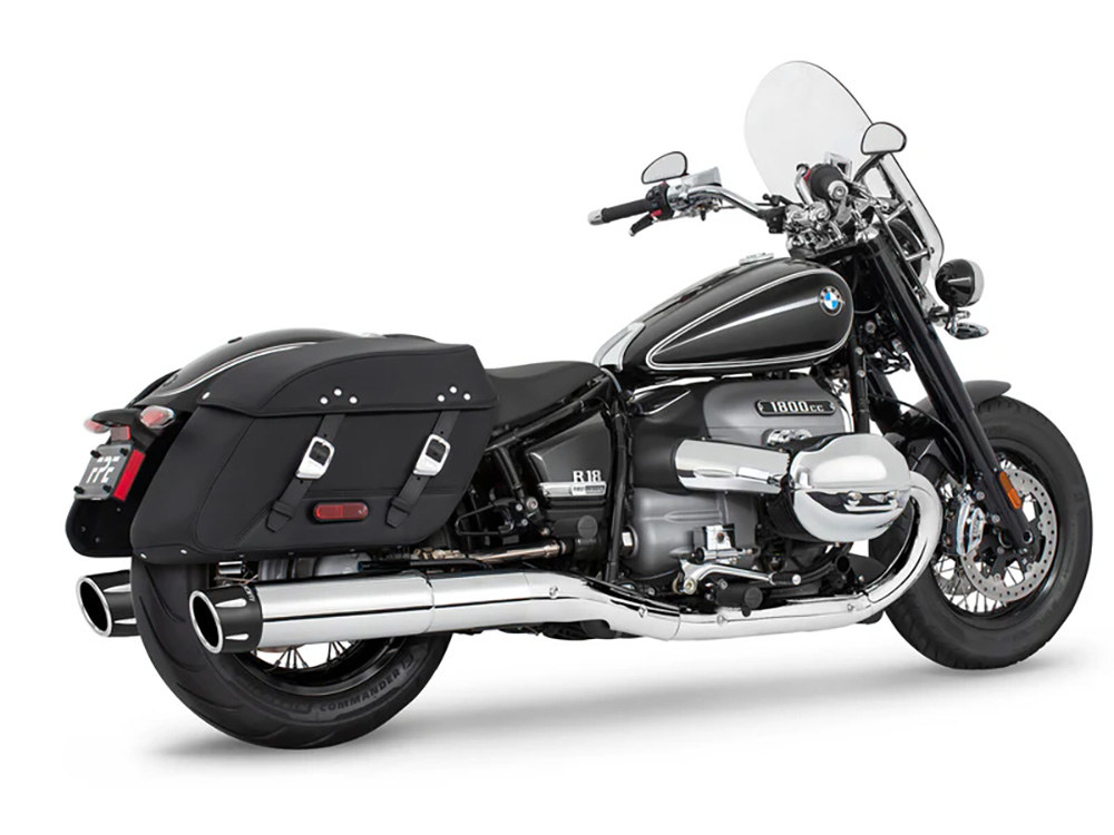 4.5in. Two-Step Slip-On Mufflers – Chrome with Black Combat Fluted Tips. Fits BMW R-18 Classic 2021up.