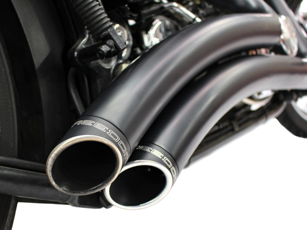 Sharp Curve Radius Exhaust - Black with Black End Caps. Fits Softail 1986-2017.