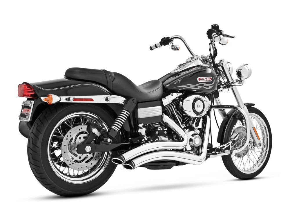 Sharp Curve Radius Exhaust – Chrome with Black End Caps. Fits Dyna 2006-2017.