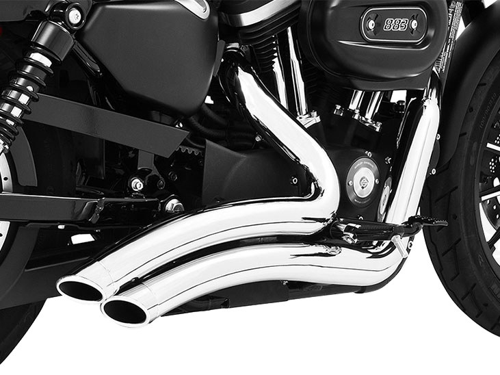 Sharp Curve Radius Exhaust - Chrome with Chrome End Caps. Fits Sportster 2004-2021