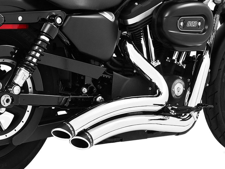Sharp Curve Radius Exhaust - Chrome with Black End Caps. Fits Sportster 2004-2021