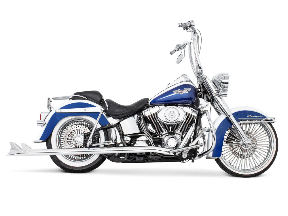 39in. True Dual SharkTail Exhaust - Chrome. Fits Softail 2007-2017.