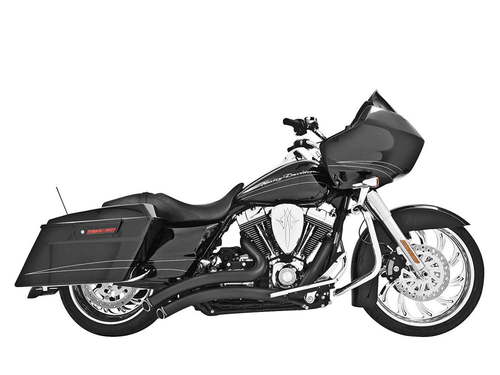 Sharp Curve Radius Exhaust – Black with Black End Caps. Fits Touring 2017up.