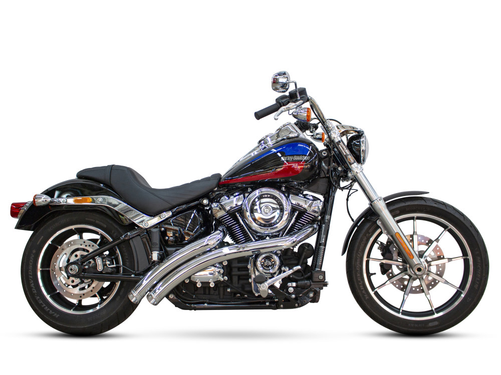 Radical Radius Exhaust – Chrome with Chrome End Caps. Fits Softail 2018up.