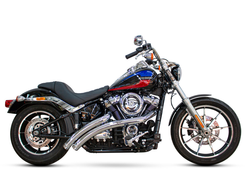 Radical Radius Exhaust - Chrome with Chrome End Caps. Fits Softail 2018up with Non-240 Rear Tyre - Freedom Performance Exhaust