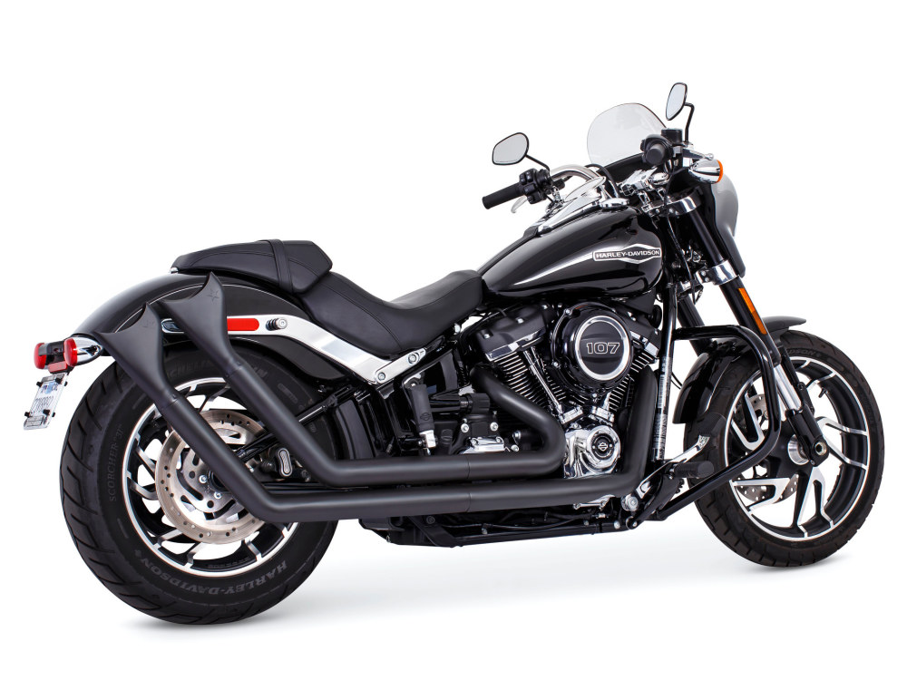 Upsweeps Exhaust - Black with Black Sharktail End Caps. Fits Softail 2018up.