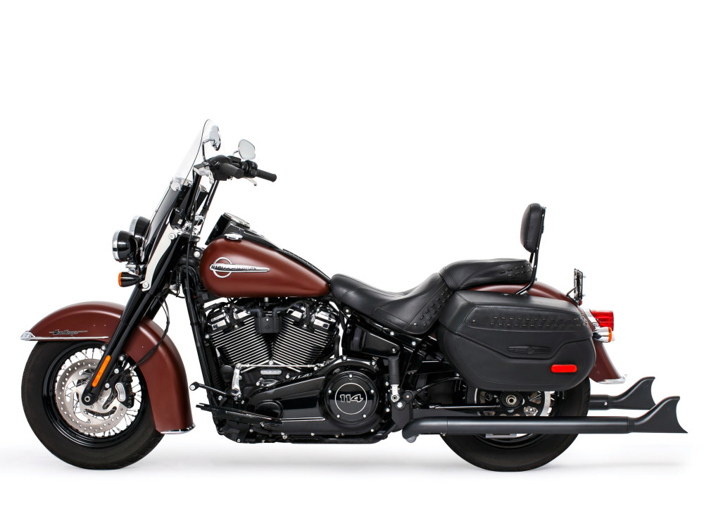 39in. True Dual SharkTail Exhaust - Black. Fits Softail 2018up.