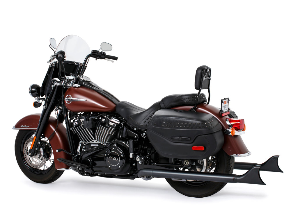39in. True Dual SharkTail Exhaust - Black. Fits Softail 2018up.