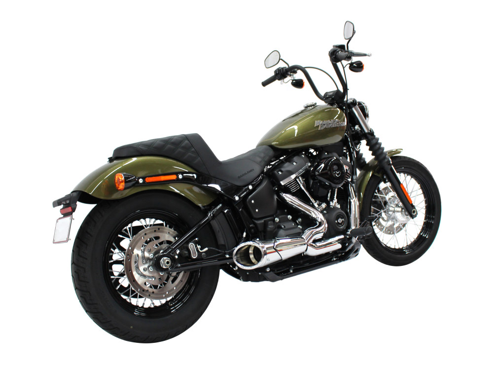 Combat Shorty 2-into-1 Exhaust - Chrome with Chrome End Cap. Fits Softail 2018up.