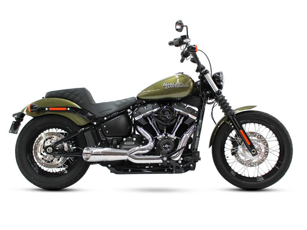 Combat Shorty 2-into-1 Exhaust - Chrome with Chrome End Cap. Fits Softail 2018up with Non-240 Rear Tyre - Freedom Performance Exhaust