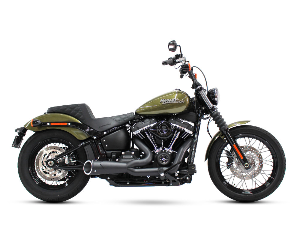 Combat Shorty 2-into-1 Exhaust - Black with Black End Cap. Fits Softail 2018up with Non-240 Rear Tyre - Freedom Performance Exhaust