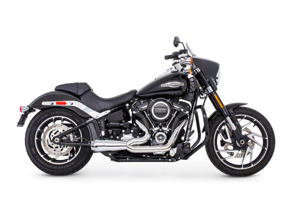 American Outlaw Shorty 2-into-1 Exhaust - Chrome with Chrome End Cap. Fits Softail 2018up with Non-240 Rear Tyre - Freedom Performance Exhaust