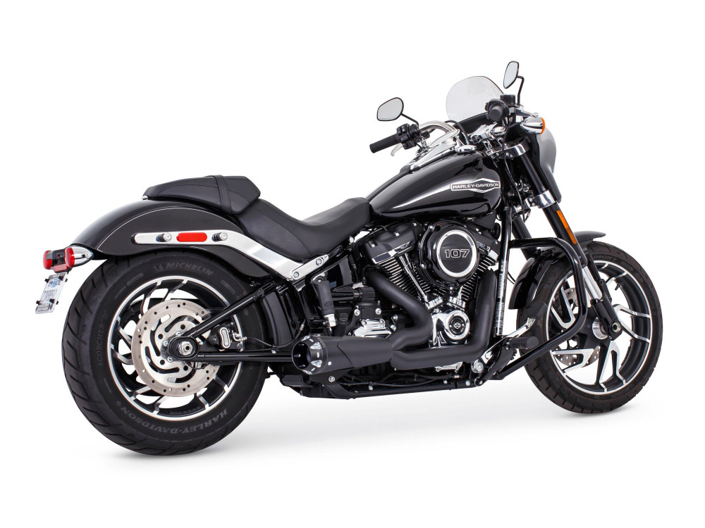 American Outlaw Shorty 2-into-1 Exhaust - Black with Black End Cap. Fits Softail 2018up.