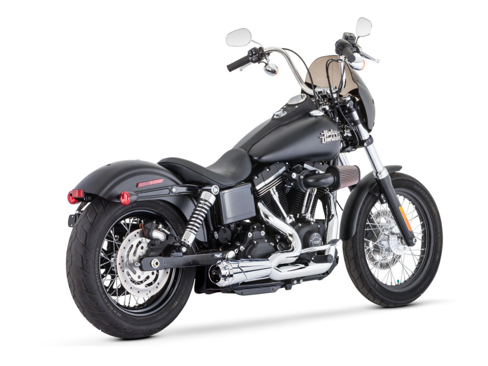 American Outlaw Shorty 2-into-1 Exhaust - Chrome with Chrome End Cap. Fits Dyna 2006-2017 & Dyna Switchback 2012-2016
