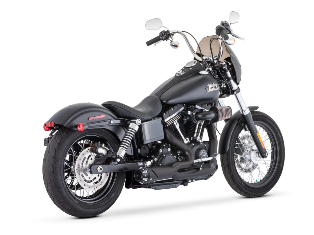 American Outlaw Shorty 2-into-1 Exhaust – Black with Black End Cap. Fits Dyna 2006-2017 & Dyna Switchback 2012-2016