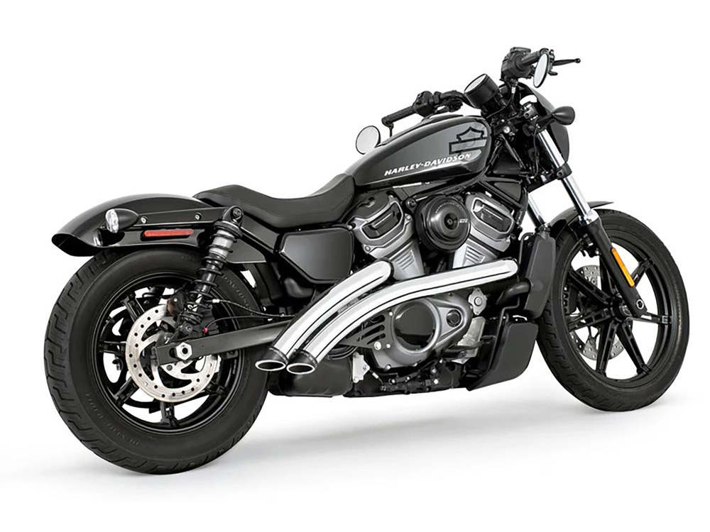 Radical Radius Exhaust - Chrome with Black End Caps. Fits Nightster 975 2022up.