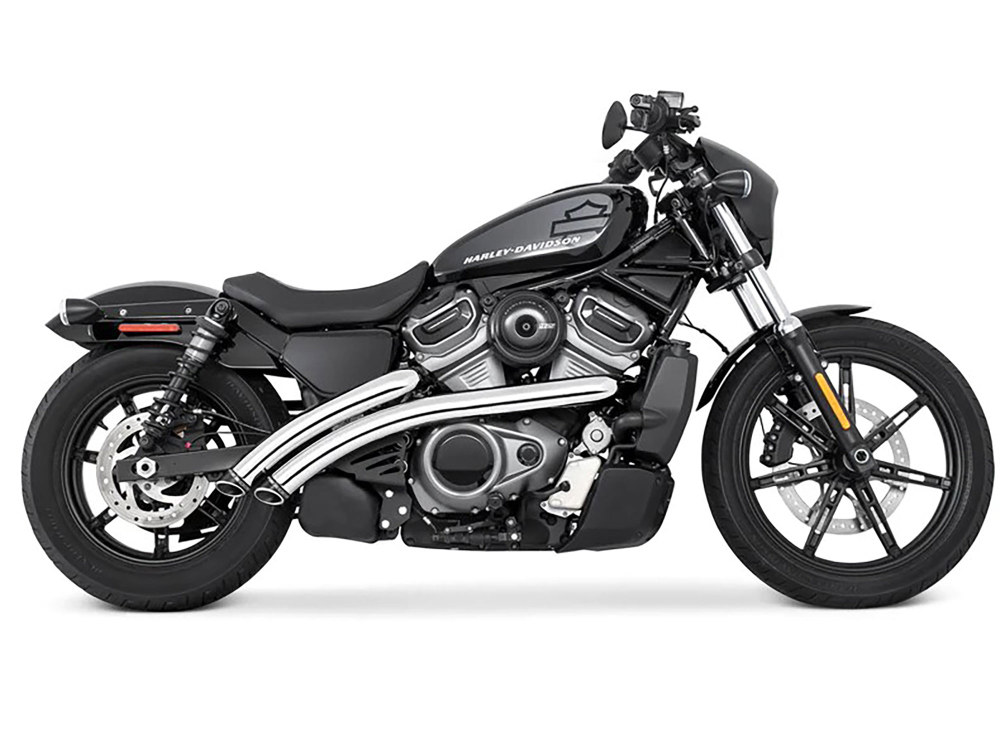 Radical Radius Exhaust – Chrome with Black End Caps. Fits Nightster 975 2022up.