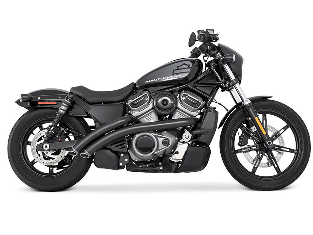 Radical Radius Exhaust – Black with Black End Caps. Fits Nightster 975 2022up.