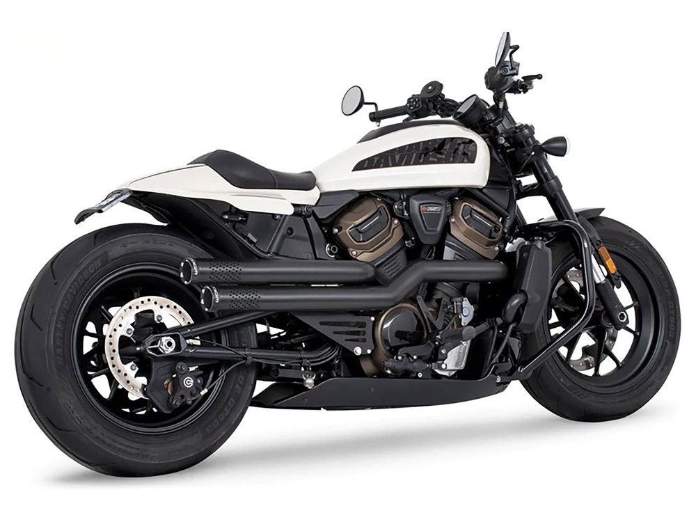 Independence in.Perforatedin. High Exhaust – Black with Black End Caps. Fits Sportster S 2021up.