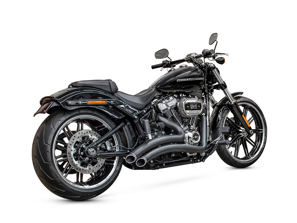 Sharp Curve Radius Exhaust - Black with Black End Caps. Fits Softail Breakout & Fat Boy 2018up - Freedom Performance Exhaust