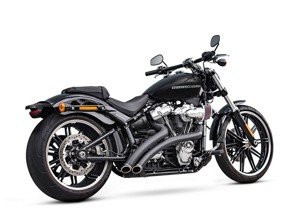 Radical Radius Exhaust - Black with Black End Caps. Fits Softail Breakout & Fat Boy 2018up - Freedom Performance Exhaust
