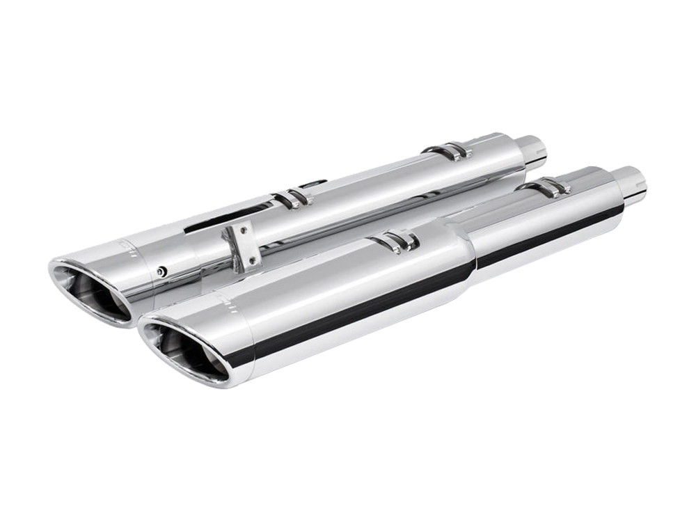 4.5in. Slip-On Mufflers – Chrome with Chrome Slash End Caps. Fits Indian Big Twin with Hard Saddle Bags.