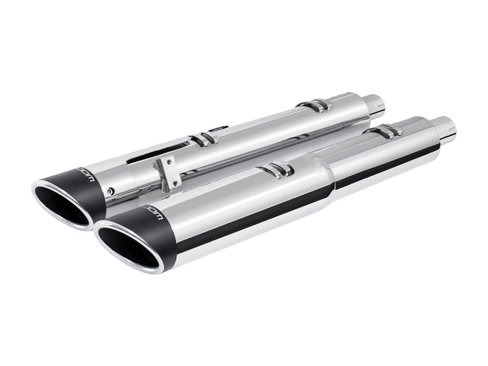 4.5in. Slip-On Mufflers – Chrome with Sculpted Slash End Caps. Fits Indian Big Twin with Hard Saddle Bags.