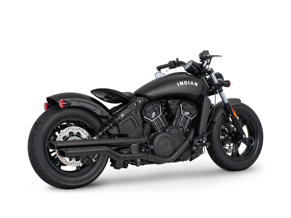 2.5in. Slip-On Mufflers - Black with Black Slash End Caps. Fits Indian Scout 2015up. 