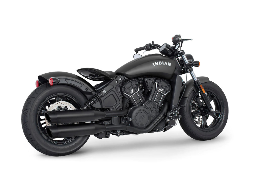 4in. Slip-On Mufflers – Black with Black Liberty End Caps. Fits Indian Scout 2015up.