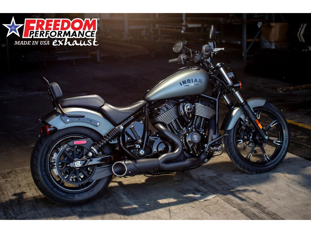 Combat 2-into-1 Exhaust - Black with Black End Cap. Fits Indian Cruiser 2021up.
