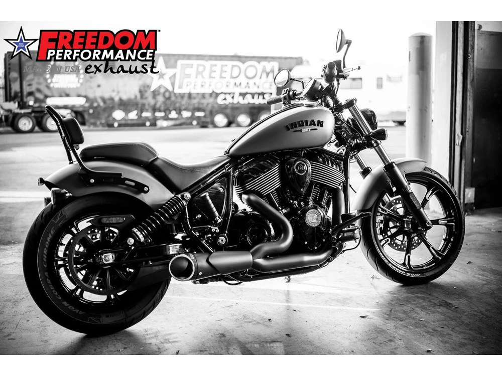 Combat 2-into-1 Exhaust - Black with Black End Cap. Fits Indian Cruiser 2022up