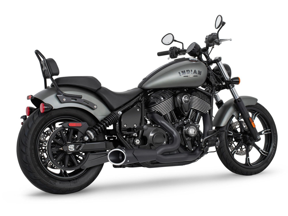 Combat 2-into-1 Exhaust - Black with Black End Cap. Fits Indian Cruiser 2022up