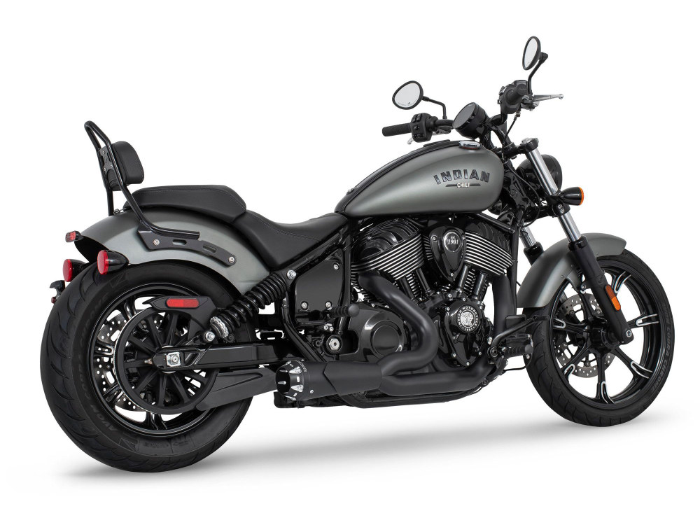 American Outlaw Shorty 2-into-1 Exhaust - Black with Black End Cap. Fits Indian Cruiser 2021up. 