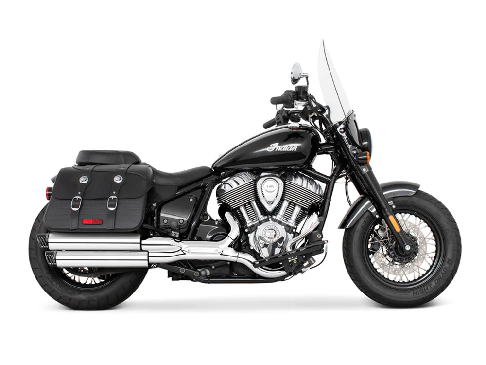 3.25in. Slip-On Mufflers – Chrome with Black Racing End Caps. Fits Indian Cruiser 2022up