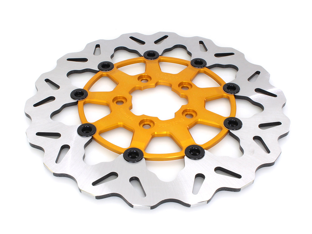 11.5in. Front Wave Floating Disc Rotor with Gold Carrier. Fits Big Twin & Sportster 2000-2014.