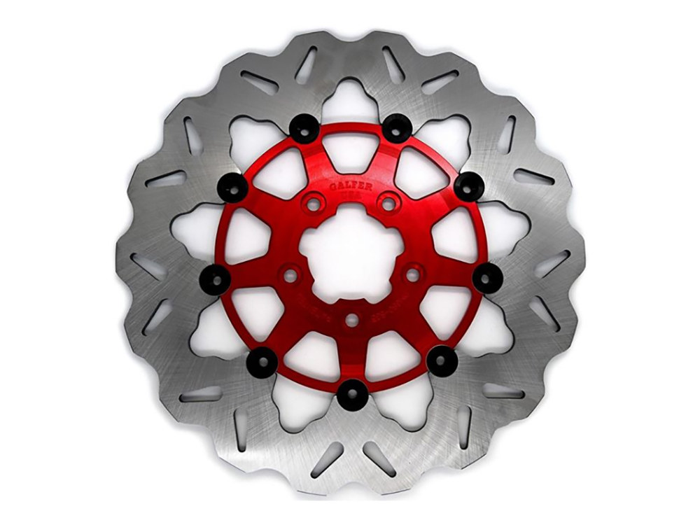 11.5in. Rear Floating Wave Disc Rotor with Red Carrier. Fits Big Twin 2000up & Sportster 2000-2010.
