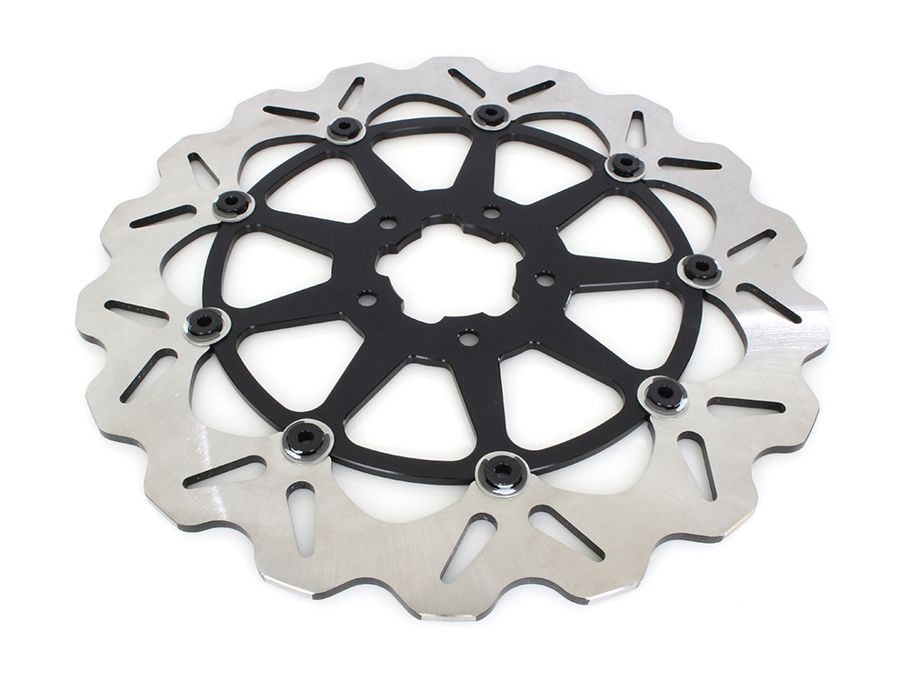 GBRAKES 13in. Front Wave Floating Disc Rotor with Black Carrier. Fits most Big Twin 2000up when Using Special 6 Piston Caliper.
