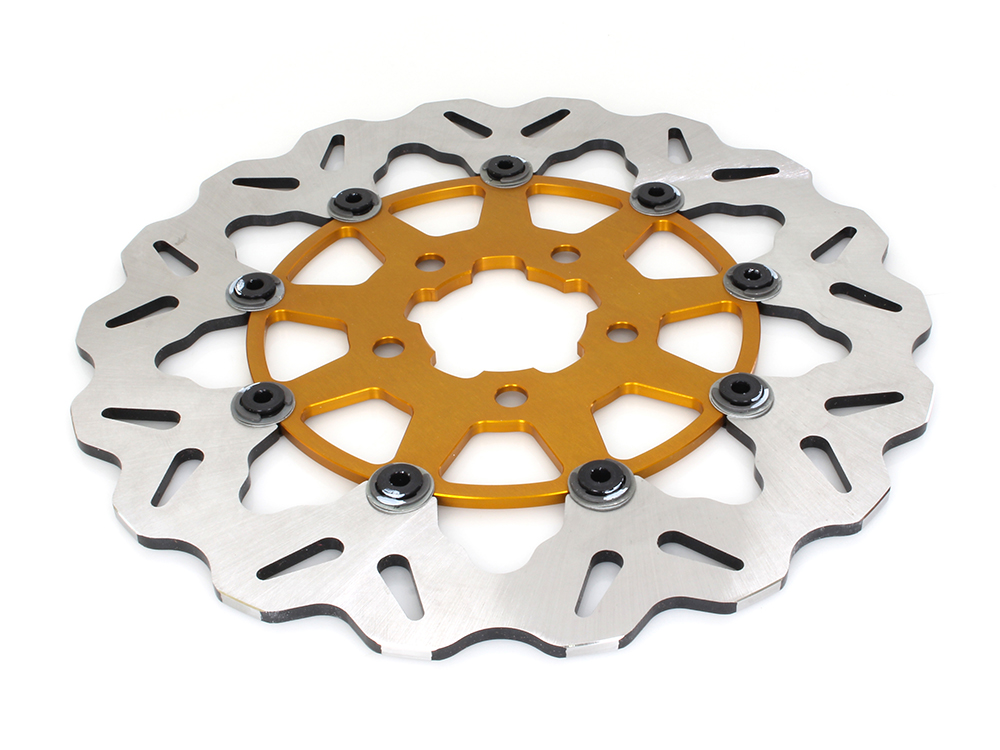 GBRAKES 11.5in. Rear Floating Wave Disc Rotor with Gold Carrier. Fits Big Twin 2000up & Sportster 2000-2010.