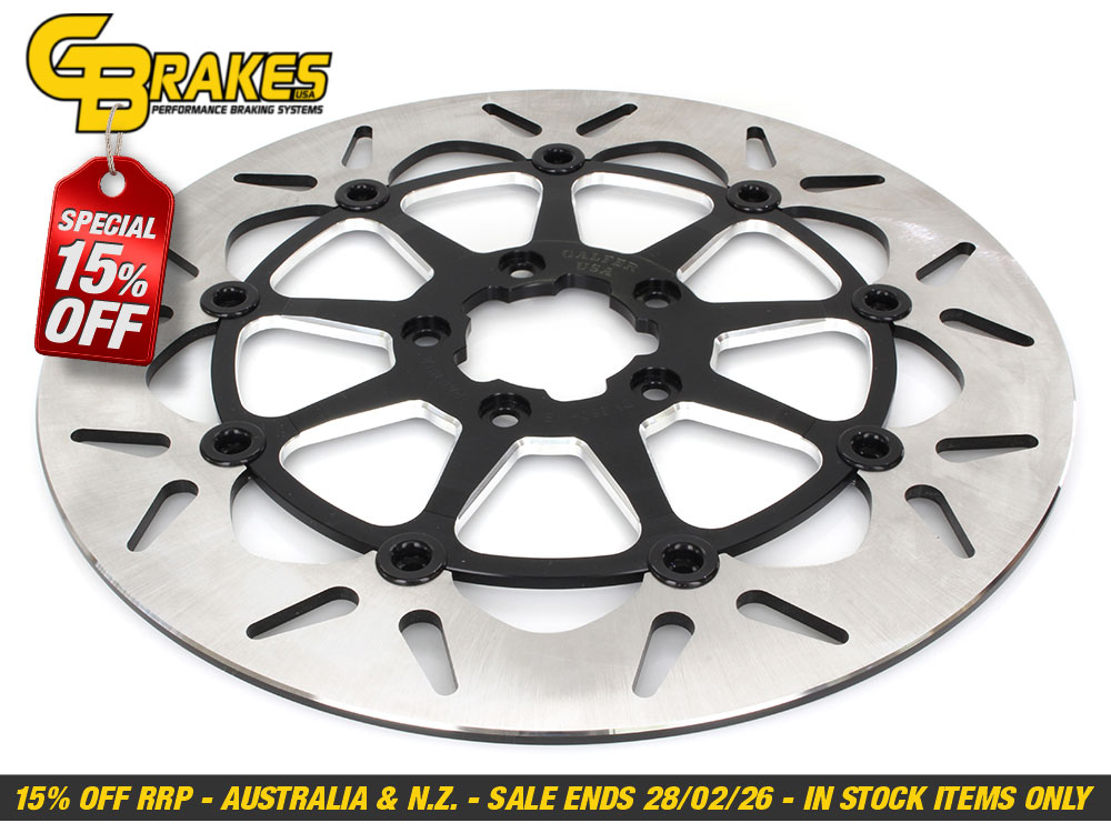 13in. Front Round Floating Disc Rotor with Contrast Cut Carrier. Fits most Big Twin 2000up when upgrading to 13in. x 6 Piston Caliper.