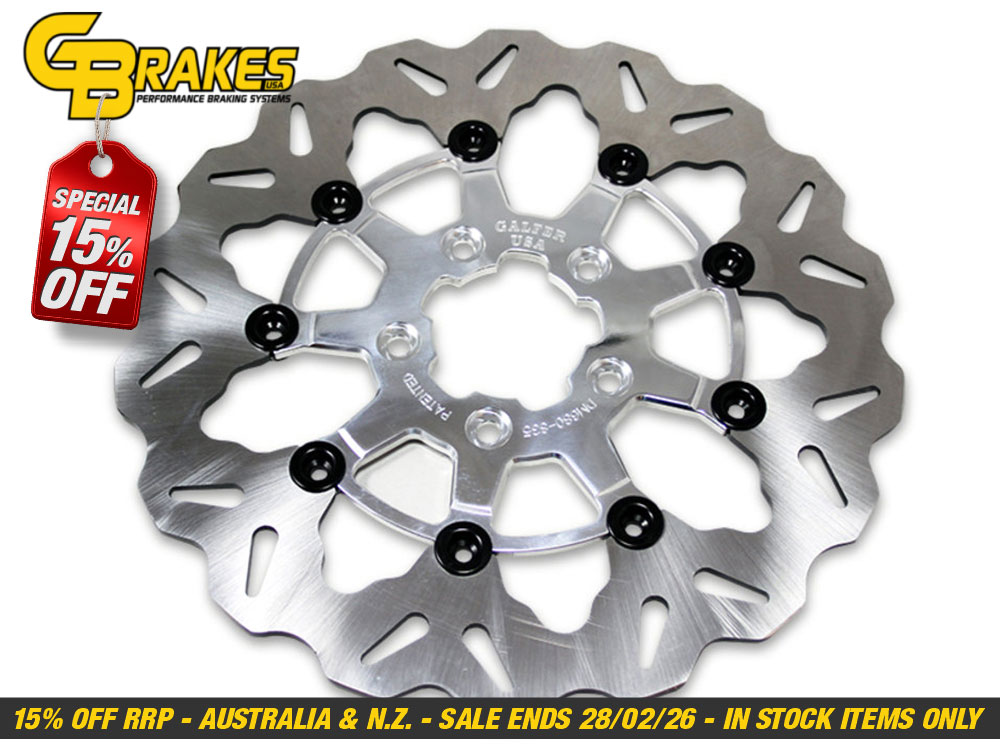 11.5in. Front Wave Floating Disc Rotor with Clear Anodized Silver Carrier. Fits Big Twin & Sportster 2000-2014.