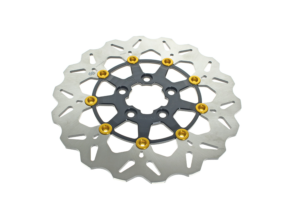 11.8in. Rear Floating Wave Disc Rotor with Black Carrier & Gold Buttons. Fits Touring 2008up.