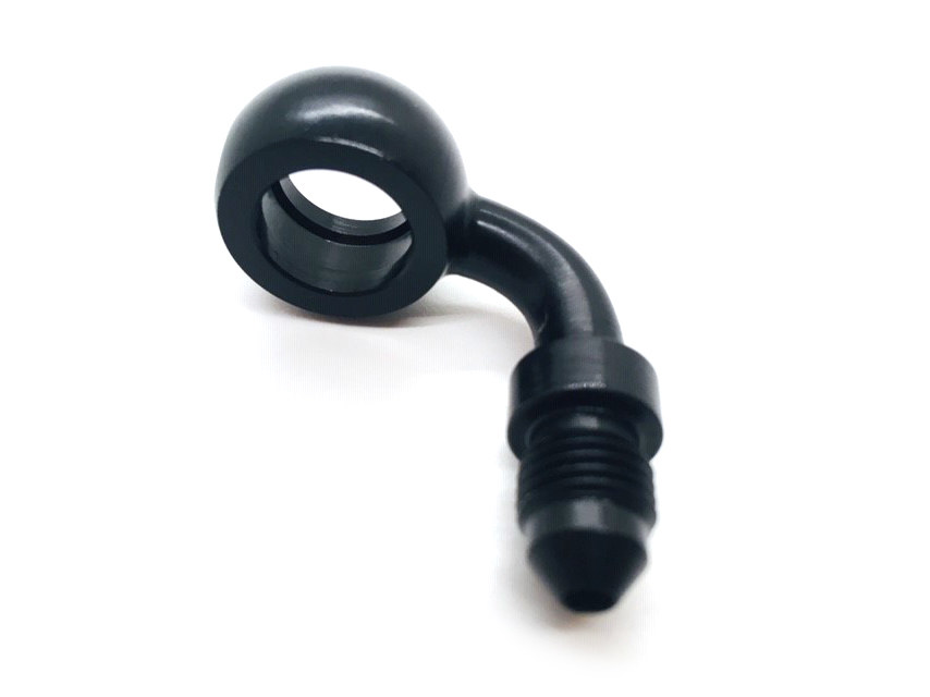 Black True 12mm ID, 90 Degree Banjo - Male #3 End.