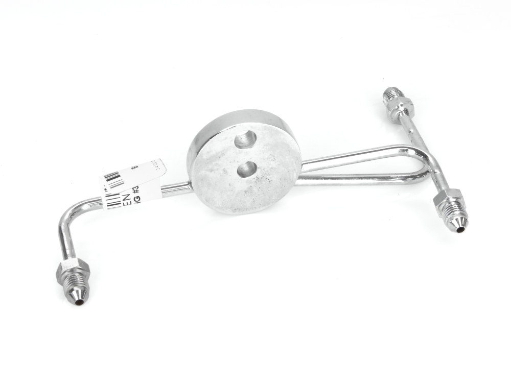 AN3 Front Dual Disc Brake Tee – Chrome. Fits Narrow Glide Front Ends with Dual Disc Rotors.