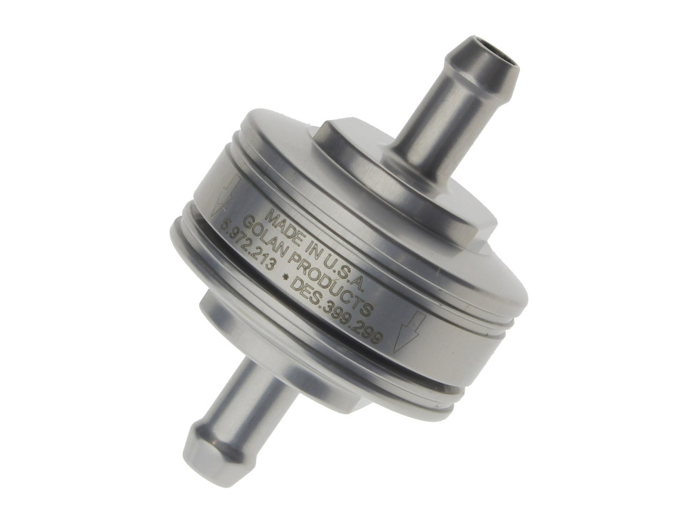 Washable Super Mini Inline Fuel Filter. 1/4in. Hose x 0.675in. long. Billet Aluminium.