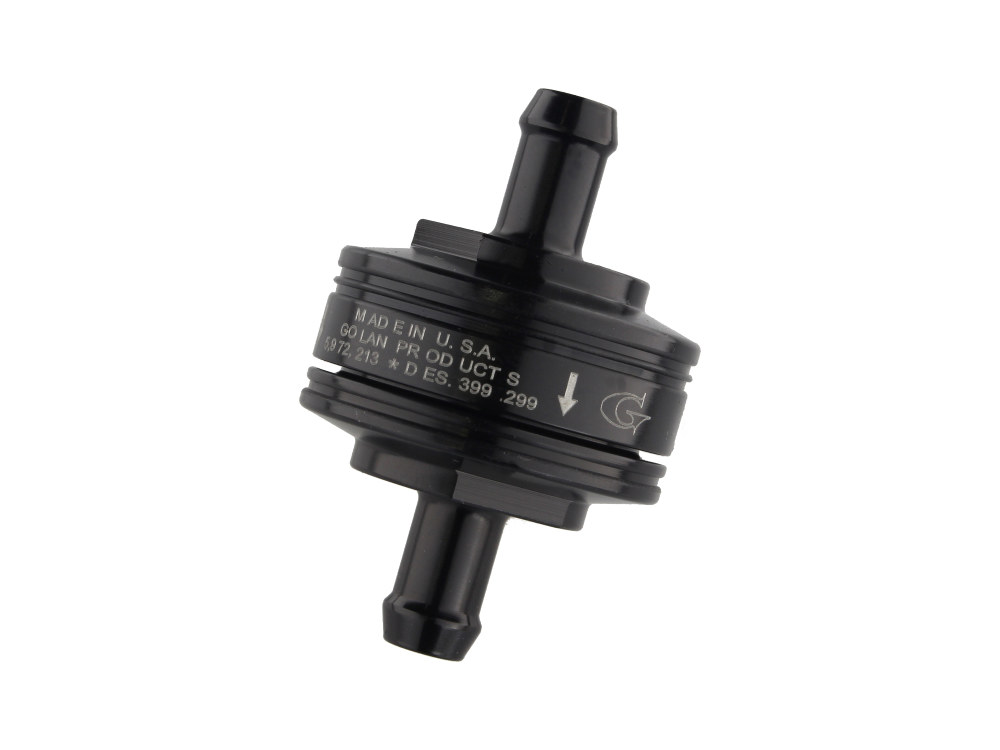 Washable Super Mini Inline Fuel Filter. 5/16in. Hose x 0.675in. long. Black Billet Aluminium.