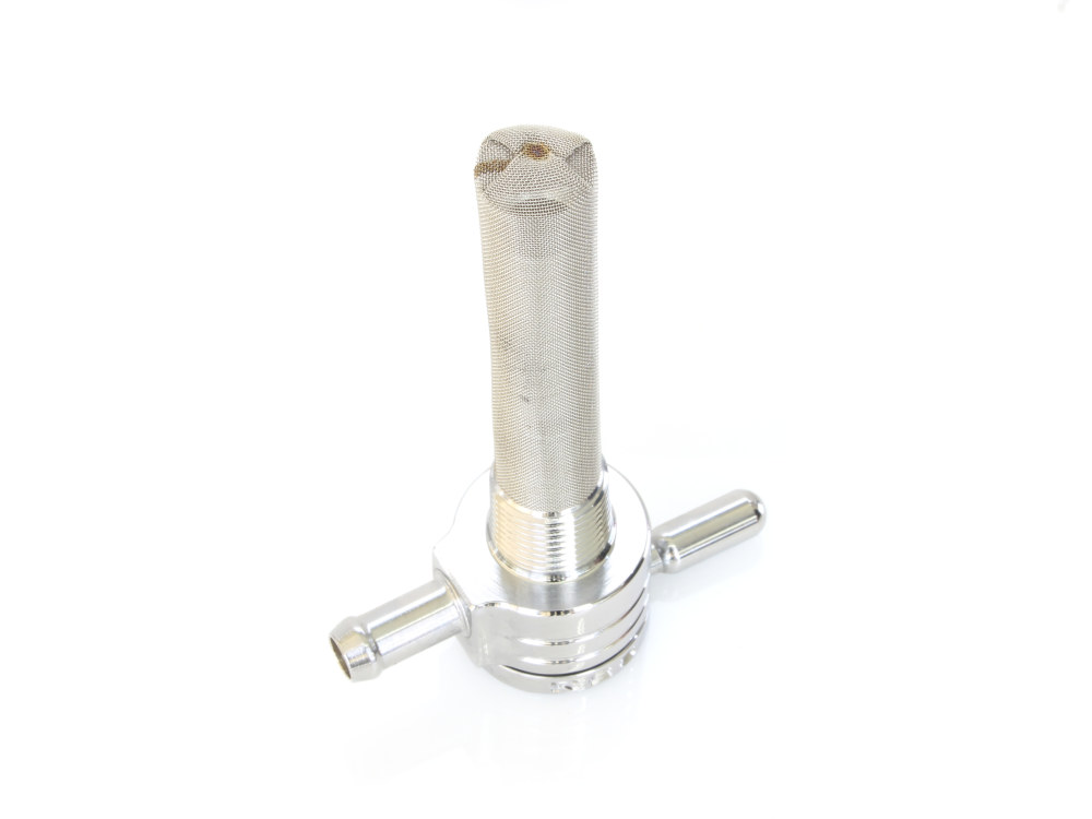 Fuel Tap / Petcock with 3/8in. NPT Thread & 5/16in. Inward Facing Fuel Outlet – Chrome.