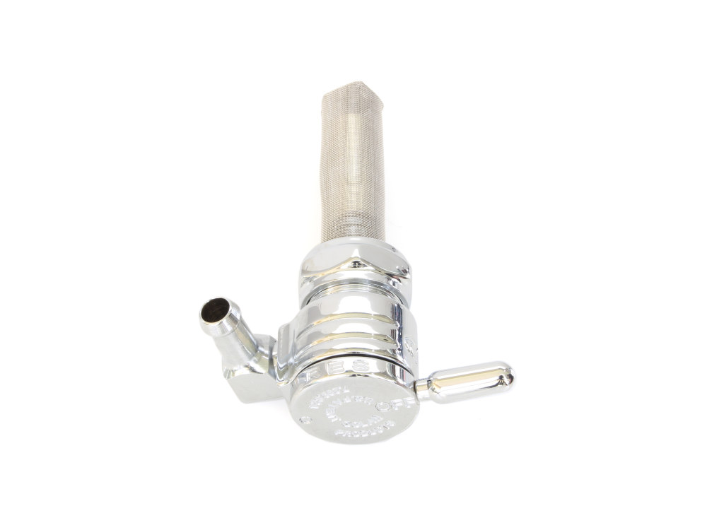 Fuel Tap / Petcock with 22mm Thread & 5/16in. Forward Facing Fuel Outlet – Chrome.