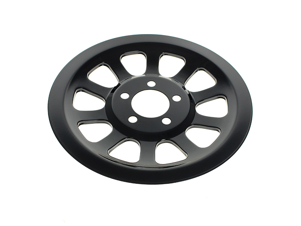 Rollies Speed Shop Rear Pulley Cover - Gloss Black. Fits Dyna 2006-2017 & Softail 2007up with 66 Teeth Rear Pulley